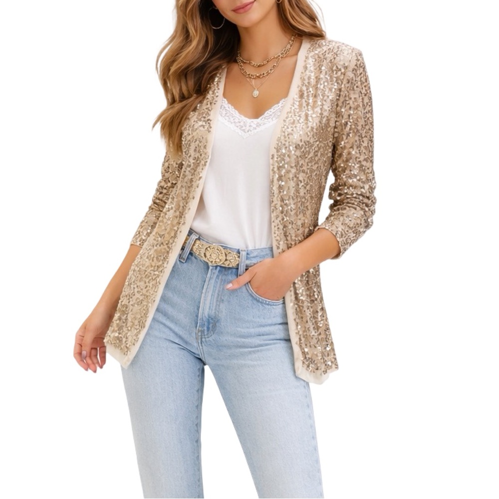 Joyfolie x Mia Joy Michaela Vintage Gold Sequin Cardigan - Size Small
